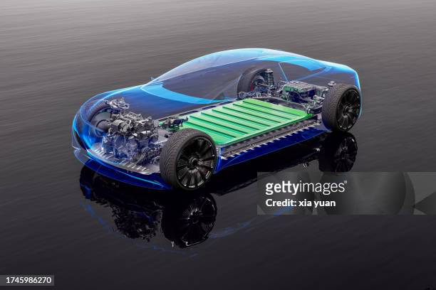 electric car with battery - autobatterie stock-fotos und bilder
