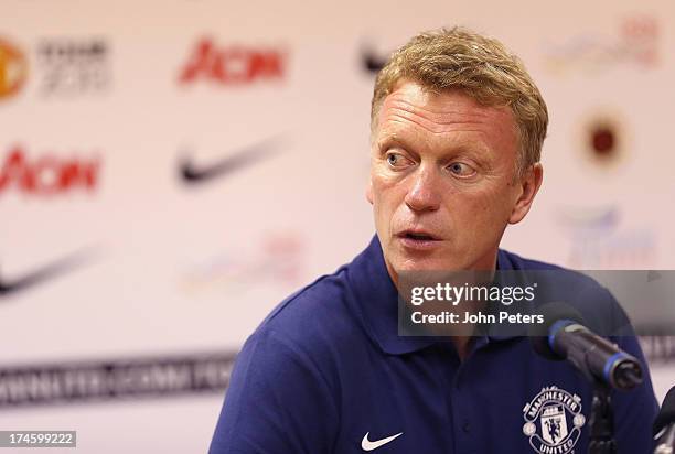 Manager David Moyes of Manchester United speaks during a press conference as part of their pre-season tour of Bangkok, Australia, Japan and Hong Kong...