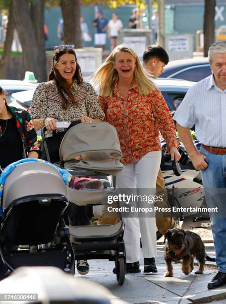 Isabelle Junot walks with her mother, Nina Wendelboe-Larsen, and daughter, Philippa, on October 3 in Madrid, Spain.