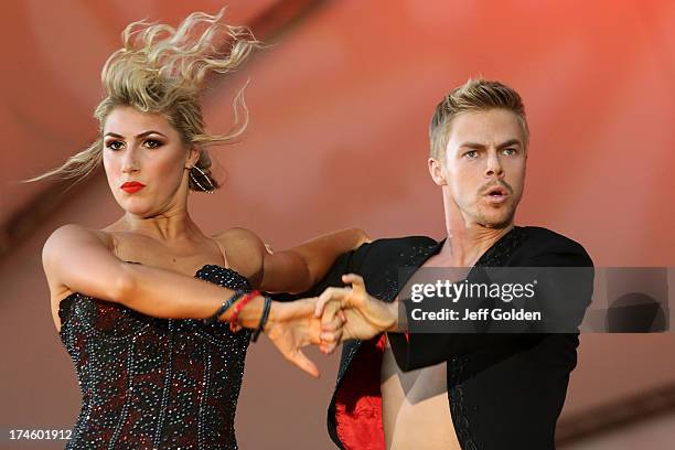 Derek Hough dances with partner Emma Slater during the California Philharmonic Festival on the Green at Santa Anita Race Track on July 27, 2013 in...