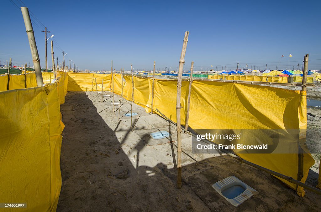Toilets provided for a large number of people on the Kumbha...