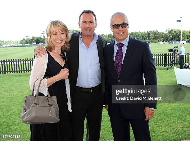 Beth Goddard, Philip Glenister and Audi UK Head of PR Jon Zammett attend the Audi International Polo at Guards Polo Club on July 28, 2013 in Egham,...