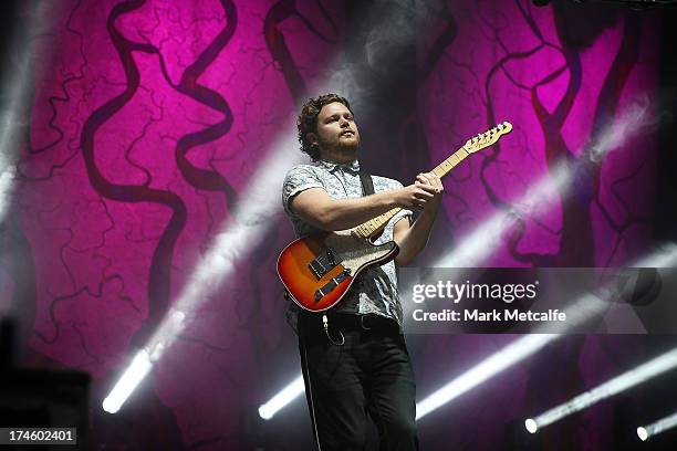 Joe Newman of Alt-J performs for fans on day 3 of the 2013 Splendour In The Grass Festival on July 28, 2013 in Byron Bay, Australia.
