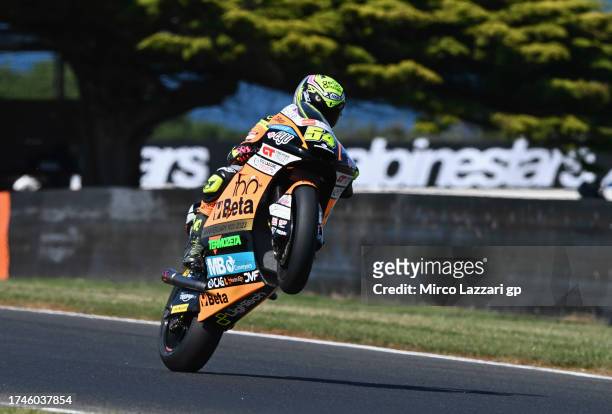 Fermin Aldeguer of Spain and SpeedUp Racing lifts the front wheel during the MotoGP of Australia - Free Practice at Phillip Island Grand Prix Circuit...