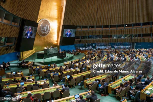 Permanent Representative of Israel to the United Nations Gilad Erdan, speaks at the General Assembly during the 10th Emergency Special Session at the...