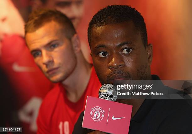 Patrice Evra of Manchester United FC speaks during a Q&A session at the Nike store, Mong Kok as part of their pre-season tour of Bangkok, Australia,...