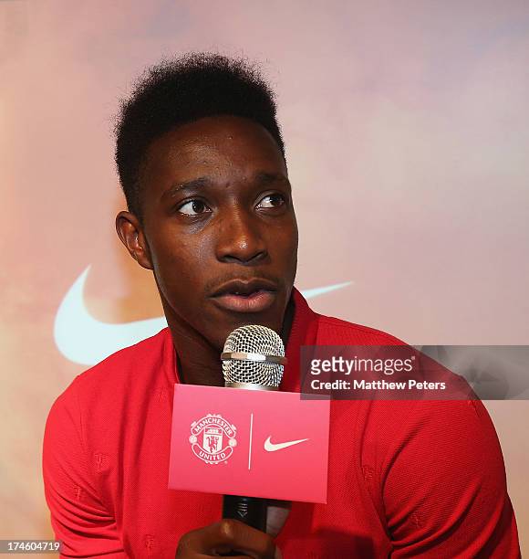 Danny Welbeck of Manchester United FC speaks during a Q&A session at the Nike store, Mong Kok as part of their pre-season tour of Bangkok, Australia,...