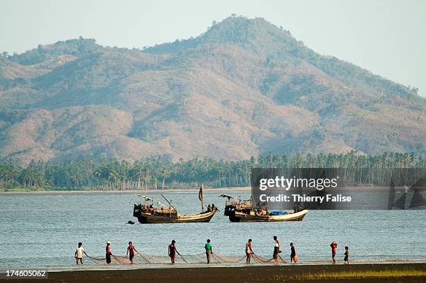 Fishing boats on the Kaladan River in Sittwe..