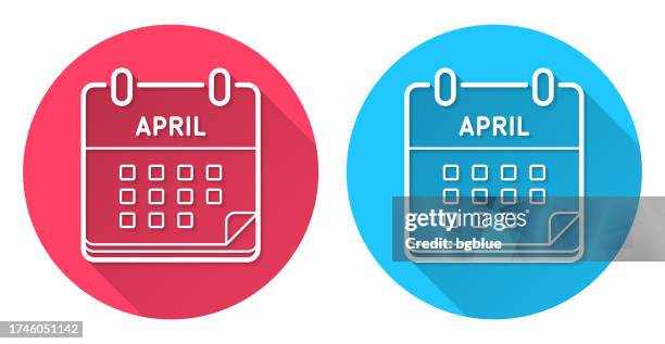 april calendar. round icon with long shadow on red or blue background - april month stock illustrations