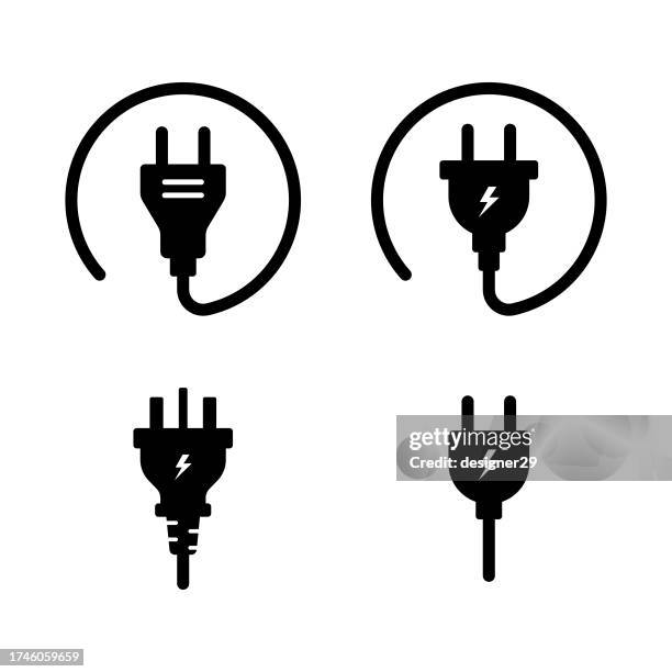 electric plug icon set. - electrical plug stock illustrations