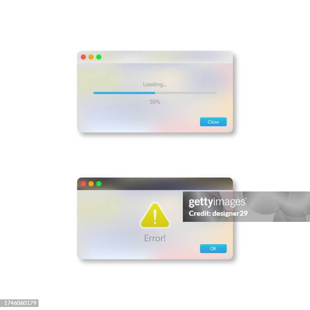 ilustrações de stock, clip art, desenhos animados e ícones de loading and error window set vector design. - barra de progresso