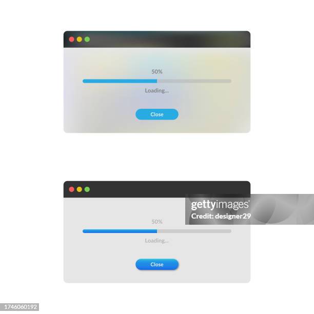 ilustraciones, imágenes clip art, dibujos animados e iconos de stock de ventana de carga con diseño vectorial de barra de progreso. - current-status-icon