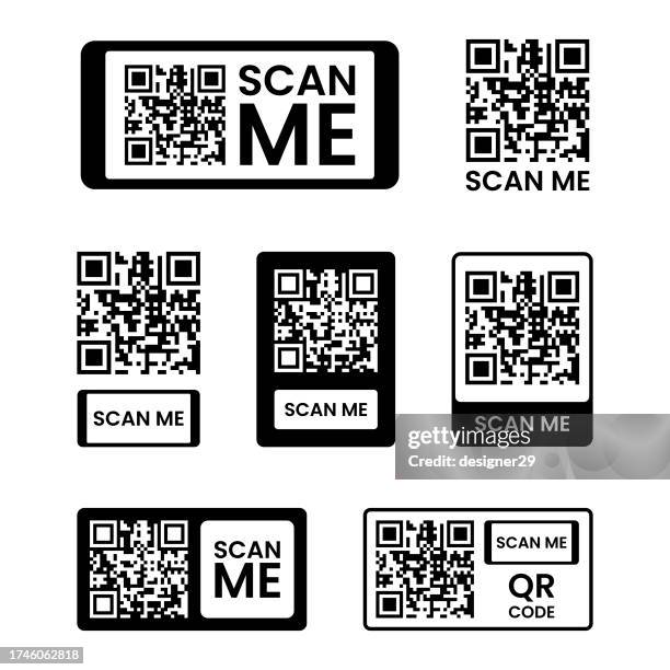 illustrazioni stock, clip art, cartoni animati e icone di tendenza di progettazione vettoriale del set di codici qr. - qr code