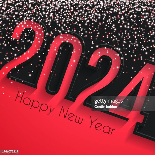 happy new year 2024 with gold glitter - black background - red sequin background stock illustrations