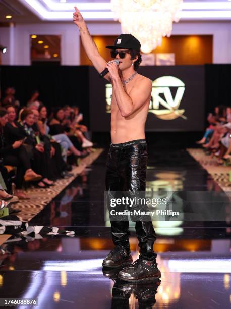 Max Ehrich performs at LA Fashion Week Beverly Hills: The World Trends Shows at Waldorf Astoria Beverly Hills on October 19, 2023 in Beverly Hills,...