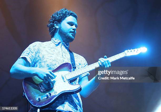 Joe Newman of Alt-J performs for fans on day 3 of the 2013 Splendour In The Grass Festival on July 28, 2013 in Byron Bay, Australia.