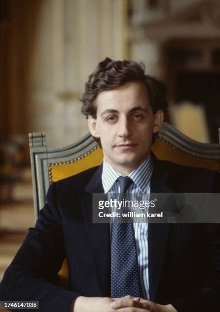 Nicolas Sarkozy is the newly appointed mayor of Neuilly Sur Seine, replacing the late Achille Peretti , in Neuilly-sur-Seine, on 19 may 1983.