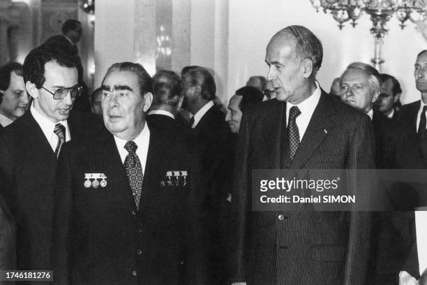 Valéry Giscard d'Estaing et Léonid Brejnev lors de la visite du président français à Moscou le 27 avril 1979