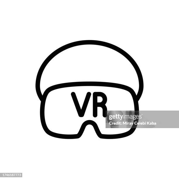 vr glasses and artificial intelligence line icon - people using smart technology stock illustrations