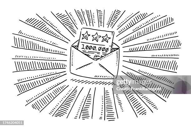 one million lottery win envelope drawing - lottery drawing stock illustrations