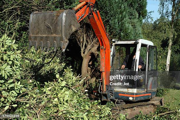 garden - mechanical digger - glade stock pictures, royalty-free photos & images