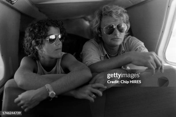 Babeth Etienne et Johnny Hallyday en vacances aux Seychelles, en avril 1981.