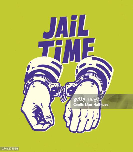 hands in handcuffs, arrest - crime or recreational drug or prison or legal trial stock illustrations
