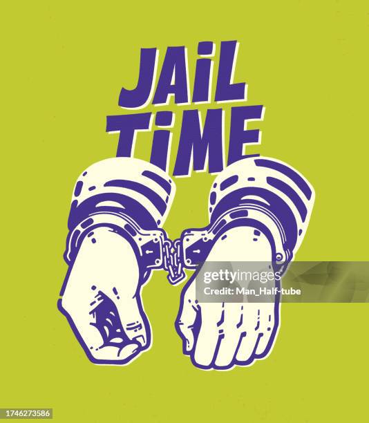 hands in handcuffs, arrest - crime or recreational drug or prison or legal trial 幅插畫檔、美工圖案、卡通及圖標