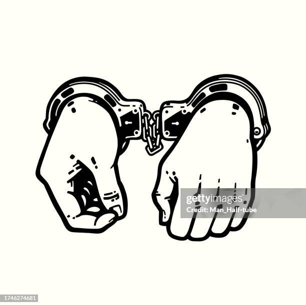 hands in handcuffs, computer icon - restraining order stock illustrations