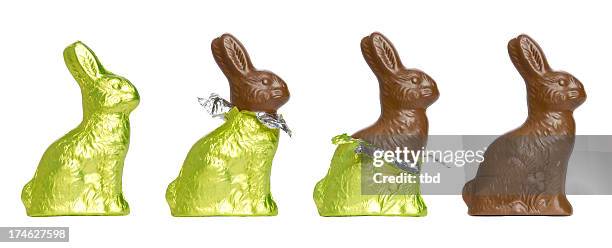 chocolate easter rabbits - bunnies stockfoto's en -beelden