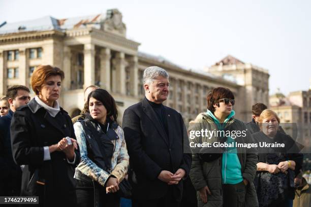 Maryna Poroshenko, Former First Lady of Ukraine, and Petro Poroshenko, former President of Ukraine, attends the funeral of servicemen Serhii...