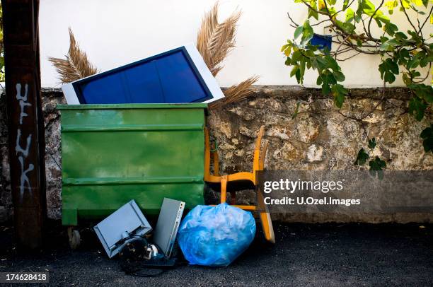 garbages on street - flat screen computer stock pictures, royalty-free photos & images
