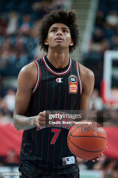 Johnson of the Hawks controls the ball during the round four NBL match between Illawarra Hawks and Melbourne United at WIN Entertainment Centre, on...