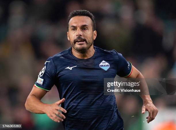 Pedro of SS Lazio in action during the UEFA Champions League match between Glasgow Celtic FC and SS Lazio at Celtic Park Stadium on October 4, 2023...