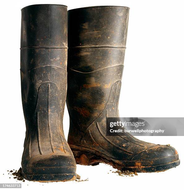 botas de trabajo de caucho, aislado - botas de agua fotografías e imágenes de stock