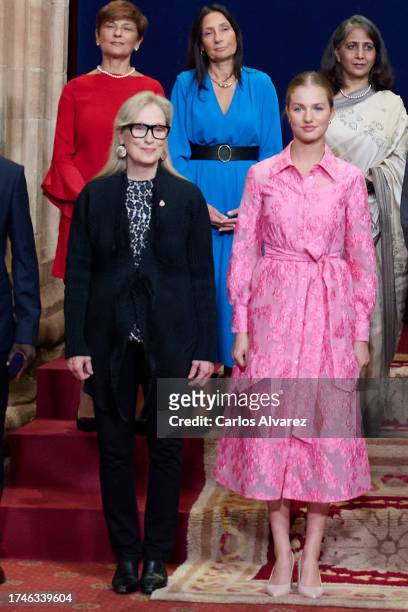 Actress Meryl Streep and Crown Princess Leonor of Spain pose during the audience to congratulate the winners of the "Princess Of Asturias" Awards...