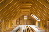 View of A-frame attic in a newly-built home