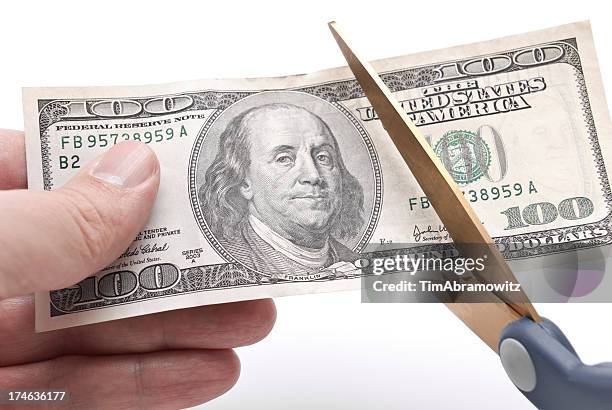 budget cuts - cut up dollar bill stock pictures, royalty-free photos & images