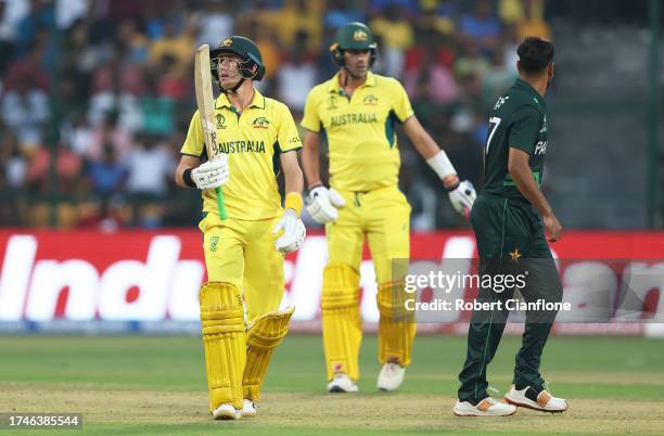 Marnus Labuschagne of Australia makes their way off after being dismissed during the ICC Men's Cricket World Cup India 2023 between Australia and...