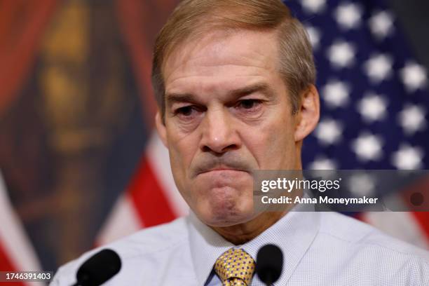 Rep. Jim Jordan , the Republican Speaker designee, holds a press conference at the U.S. Capitol on October 20, 2023 in Washington, DC. The House of...