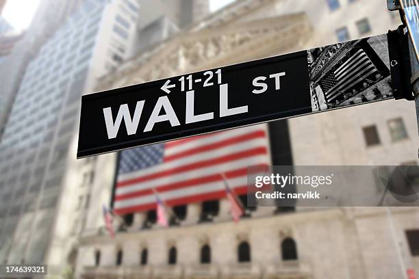 detail of wall street sign - wall street stock exchange stock pictures, royalty-free photos & images