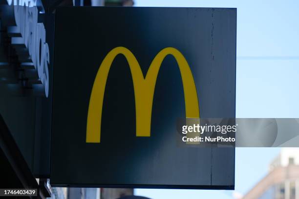 Logo of McDonalds is seen in Nottingham on 25 October 2023.