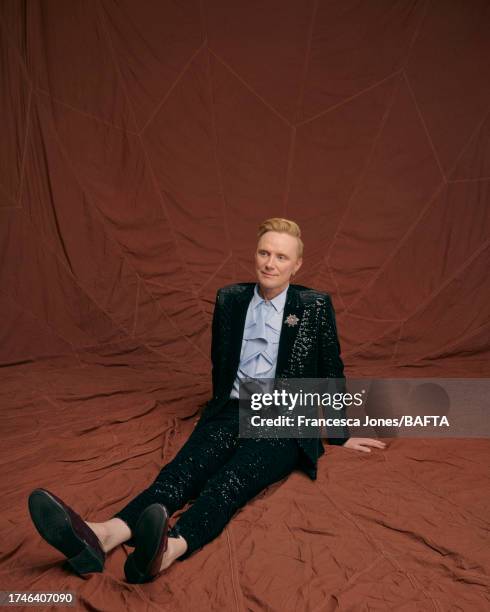 Broadcaster Owain Wyn Evans is photographed during the 2023 BAFTA Cymu Awards, held at the ICC Wales on October 15, 2023 in Newport, Wales.