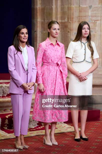 King Felipe VI of Spain, Queen Letizia of Spain, Crown Princess Leonor of Spain and Princess Sofia of Spain attend and audience to congratulate the...