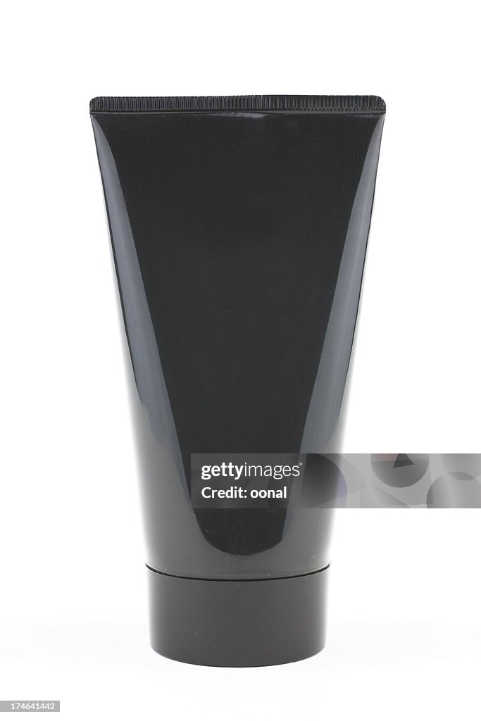 Close-up shot of a black tube isolated on a white background