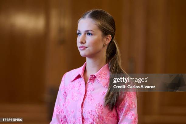 Crown Princess Leonor of Spain attends several audiences at the Reconquista Hotel during the 'Princesa De Asturias' awards 2023 on October 20, 2023...