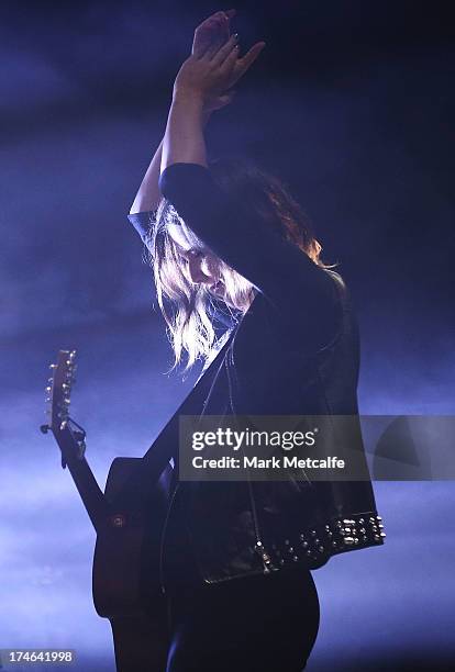Nanna Bryndis Hilmarsdottir of Of Monsters and Men performs for fans on day 3 of the 2013 Splendour In The Grass Festival on July 28, 2013 in Byron...