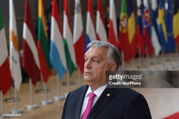 Prime Minister of Hungary Viktor Orban arrives at the European Council, the EU leaders meeting at the headquarters of the European Union. The...