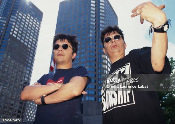 Two members from the French rock band Indochine, Stéphane and Nicola Sirkis, during the Francofolies Festival in Montreal, on 1 august 1997.