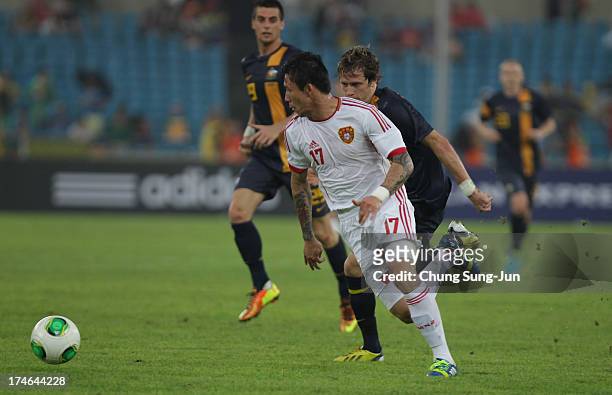 Zhang Linpeng of China in action during the EAFF East Asian Cup match between Australia and China at Jamsil Stadium on July 28, 2013 in Seoul, South...
